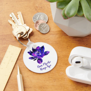 Porte-clés Lotus pourpre spirituel Fleur Nam Myoho Renge Kyo