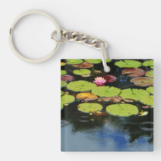 Porte-clés Lotus rose en pluie (Devant)