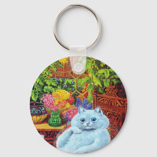 Porte-clés LOUIS WAIN - Chat blanc dans l'étude de jardin (Recto)