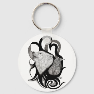 Porte-clés Loup blanc avec art tribal coréen