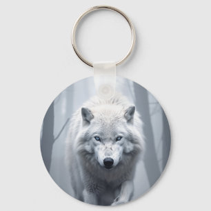 Porte-clés Loup blanc dans la forêt de Foggy