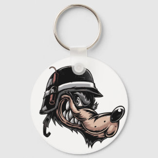 Porte-clés Loup de dessin animé avec une dynamite sur son cas