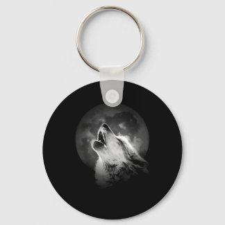Porte-clés Loup et lune de Howling noir et blanc