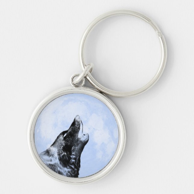 Porte-clés Loup fantôme hurlant sur la lune (Devant)