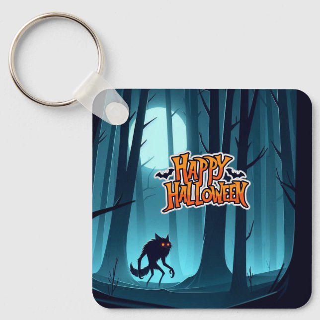 Porte-clés Loup-garou d'Halloween et citrouilles (Recto)
