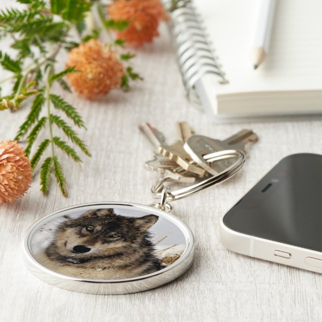 Porte-clés Loup gris ou loup de bois de construction (Côté)