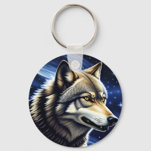 Porte-clés Loup majestueux sous un ciel étoilé