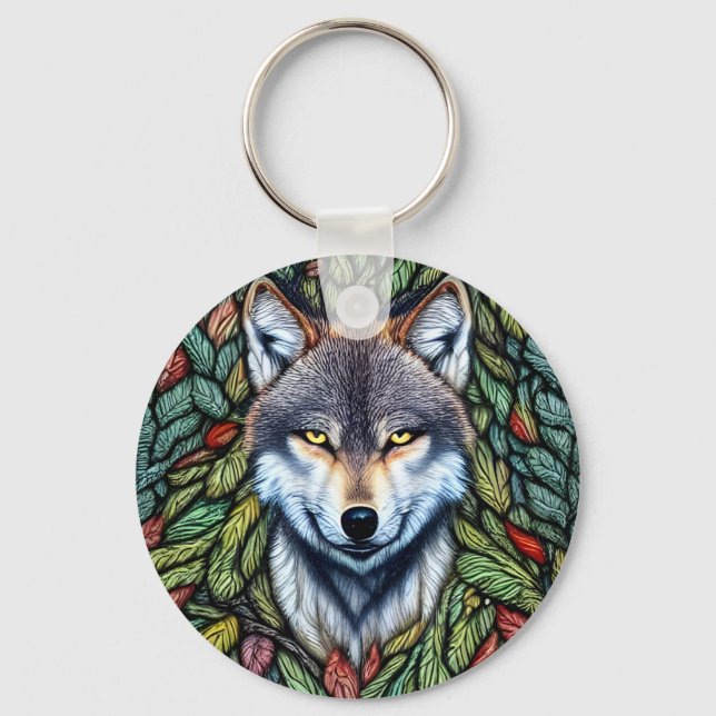 Porte-clés Loup prédateur de bois sauvage (Recto)