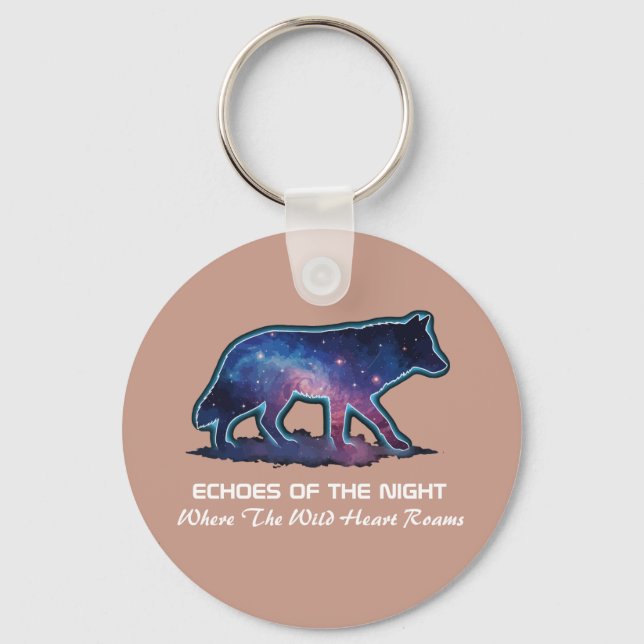 Porte-clés Loup solitaire galaxie silhouette (Échos de la nui (Recto)