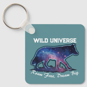 Porte-clés Loup solitaire galaxie silhouette (univers sauvage