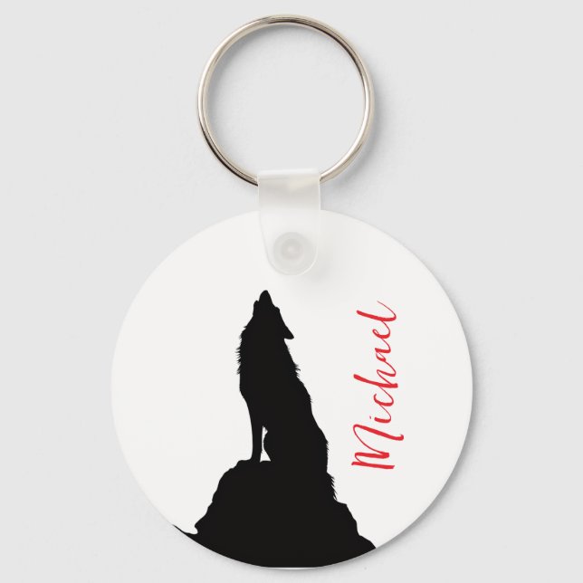 Porte-clés Loup solitaire hurlant votre nom écriture personna (Recto)