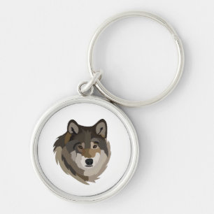 Porte-clés Loup tête animal gris loup sauvage