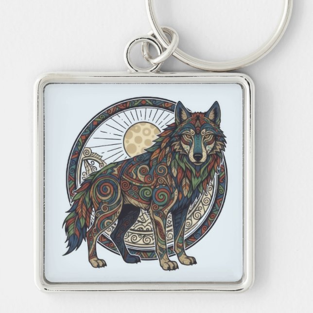 Porte-clés Loup Tribal (Devant)