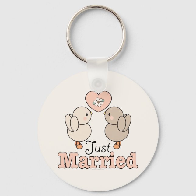Porte-clés Love Birds Just Married Wedding Keychain (Recto)