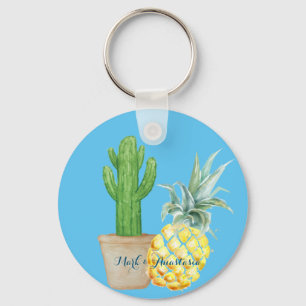 Porte-clés Love Blue Pineapple and Cactus