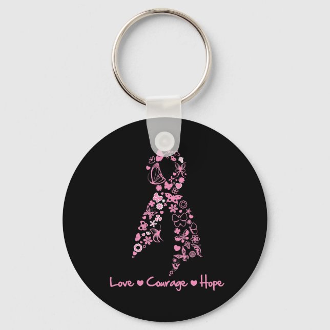 Porte-clés Love Courage Hope Papillon - Cancer du sein 2 (Recto)