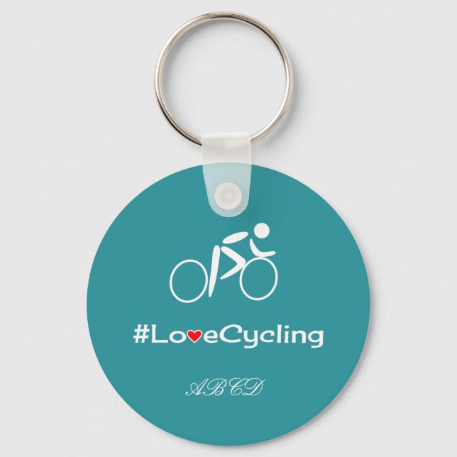 Porte-clés Love cycling ajouter initiales personnalisées turq (Recto)