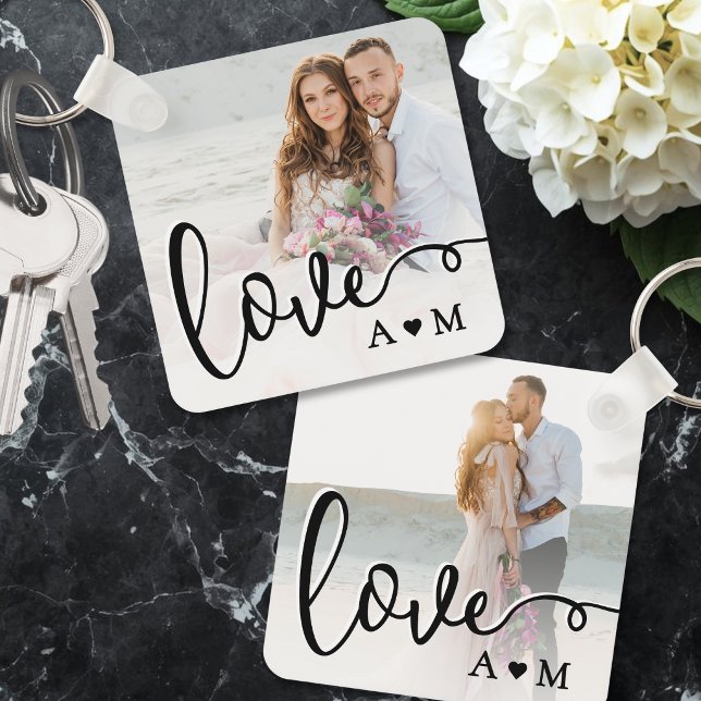 Porte-clés Love Elegant Script Couple 2 Photo (Love Elegant Script Couple 2 Photo Keychain)