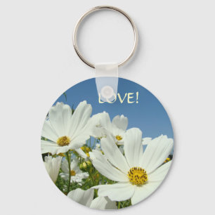 Porte-clés LOVE FLEURS DE PAISY BLANC Ciel Bleu