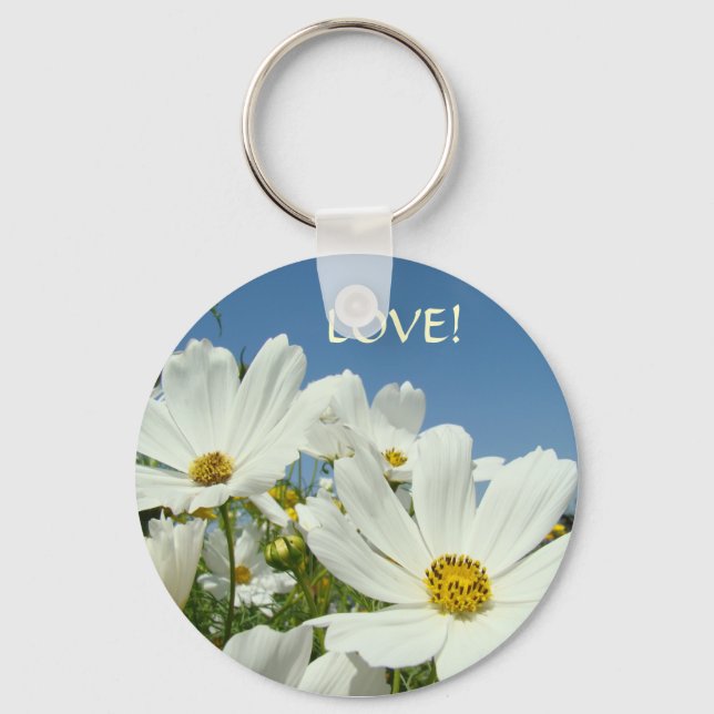 Porte-clés LOVE FLEURS DE PAISY BLANC Ciel Bleu (Recto)