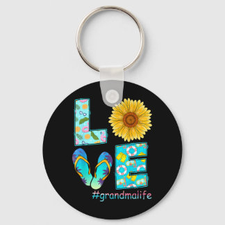 Porte-clés LOVE Grandma Life Flip Flops Hippie Sunflower