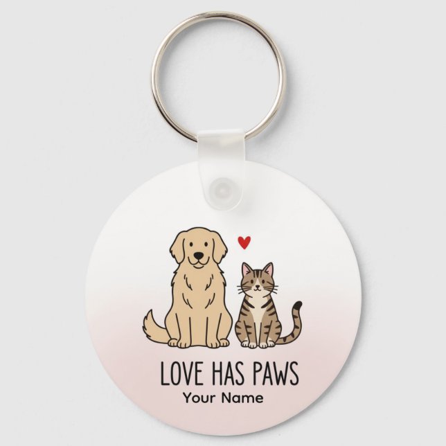 Porte-clés Love Has Paws | Cute Minimalist Dog and Cat Illust (Recto)