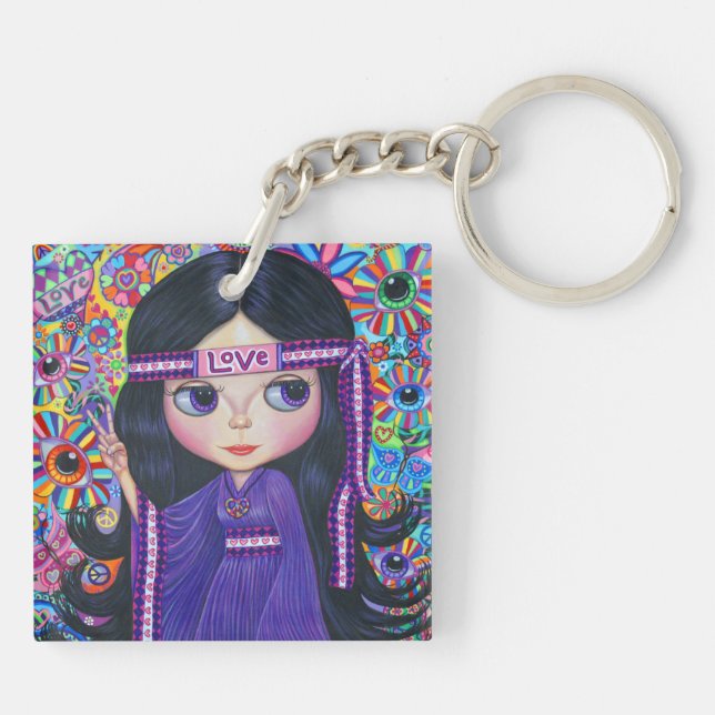 Porte-clés Love Headband Hippie fille poupée violet psychédél (Dos)