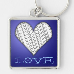 Porte-clés Love Heart Bleu Votre Photo Ici