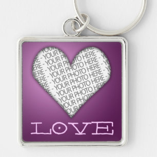 Porte-clés Love Heart Violet Votre Photo Ici