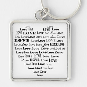 Porte-clés Love Heart Word Cloud - Noir et Blanc