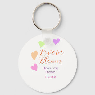 Porte-clés Love in Bloom cœur coloré baby shower nom pluie