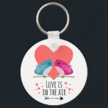 Porte-clés Love is in the air with cute cartoon birds in love<br><div class="desc">"Love is in the air" romantic keyring,  with two little colorful cartoon birds in love; great for any important love occasion such as an anniversary or Valentine's day.</div>