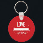 Porte-clés Love Love Red Romantic<br><div class="desc">Love Loading Red Romantic porte - clé. Cool,  lettrage créatif sur fond rouge avec de minuscules coeurs blancs.</div>