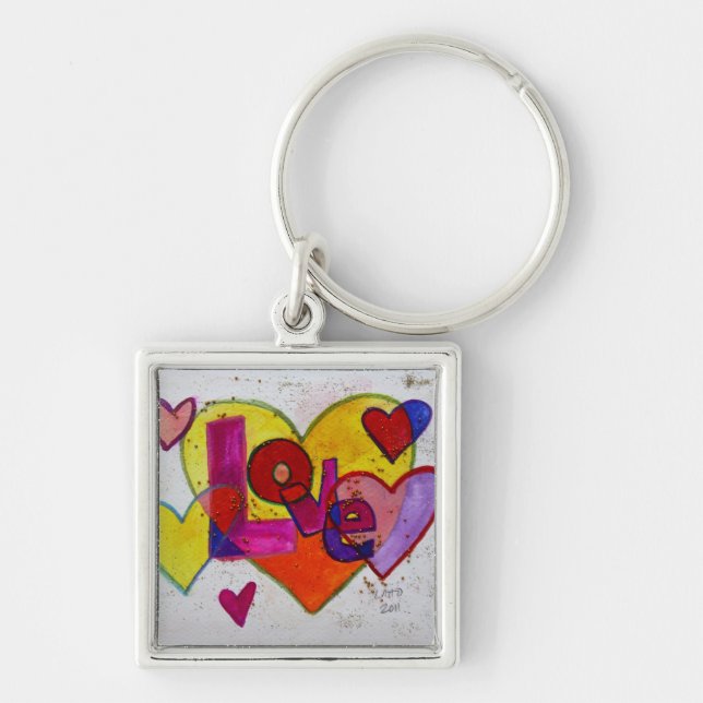 Porte-clés Love Patchwork Hearts Parties scintillant Peinture (Devant)