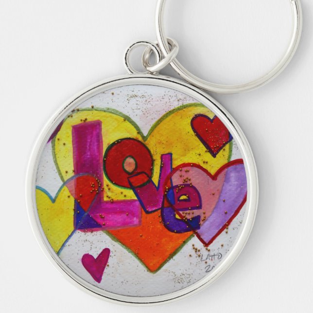 Porte-clés Love Patchwork Hearts Parties scintillant Peinture (Devant)