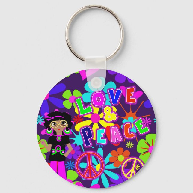 Porte-clés Love & Peace 60'S  Hippie Flower Power Groovy (Recto)