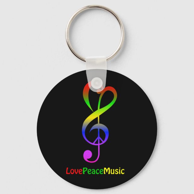 Porte-clés Love peace music hippie treble clef (Recto)