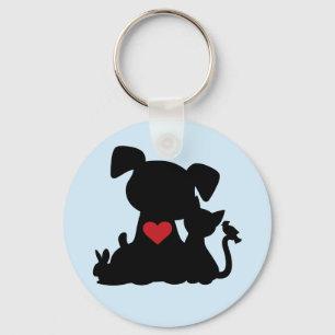 Porte-clés Love Puppy and Kitten Silhouette Blue
