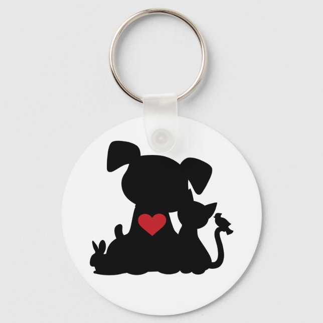 Porte-clés Love Puppy and Kitten Silhouette Button Keychain (Recto)