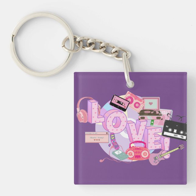 Porte-clés LOVE – Souvenirs de musique rétro rose  (Devant)