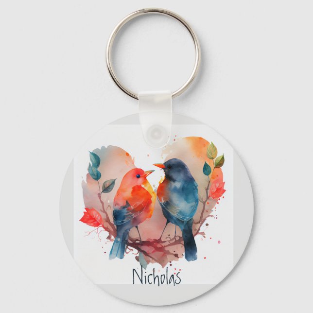 Porte-clés Love You Forever Lovebirds Personnaliser Nom (Recto)