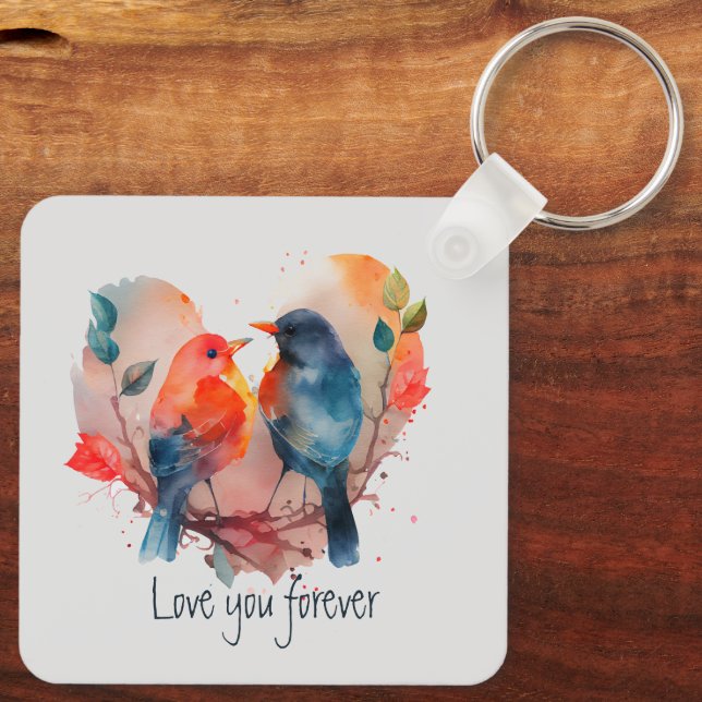 Porte-clés Love You Forever Lovebirds Personnaliser Nom (Verso)