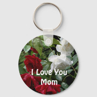 Porte-clés Love You Maman Fleur Rose trempée