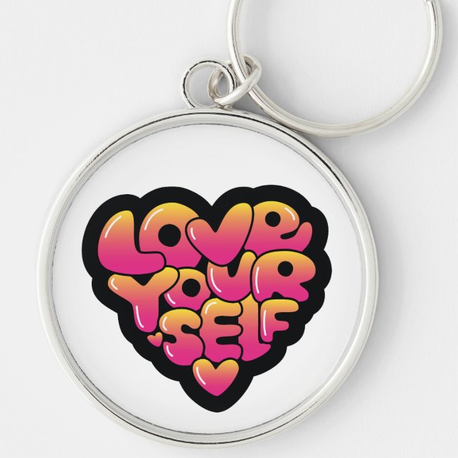 Porte-clés Love Yourself Typography Heart Sticker  (Devant)