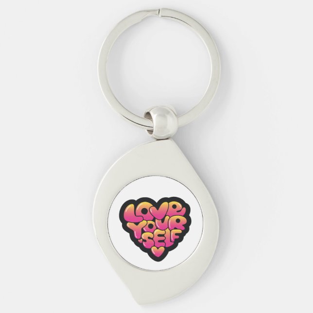 Porte-clés Love Yourself Typography Heart Sticker  (Devant)