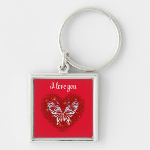Porte-clés Lovecore passion cœur et papillon paillettes