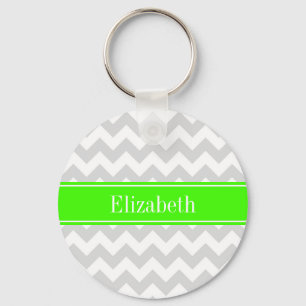 Porte-clés Lt Grey Blanc Chevron Lime Vert Nom Monogramme