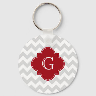 Porte-clés Lt Grey What Chevron Cranberry Quatrefoil Monogram