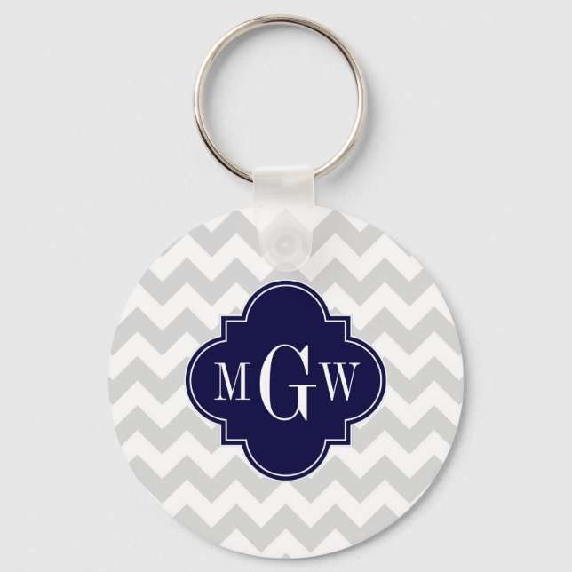 Porte-clés Lt Grey Wt Chevron Navy Blue Quatrefoil 3 Monogram (Recto)