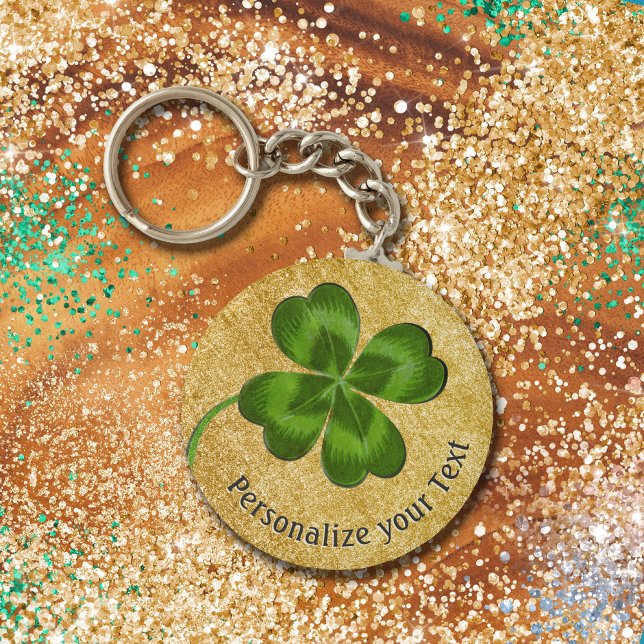 Porte-clés Lucky Charm Clover Or Personnalisé Bonne Chance (Créateur téléchargé)